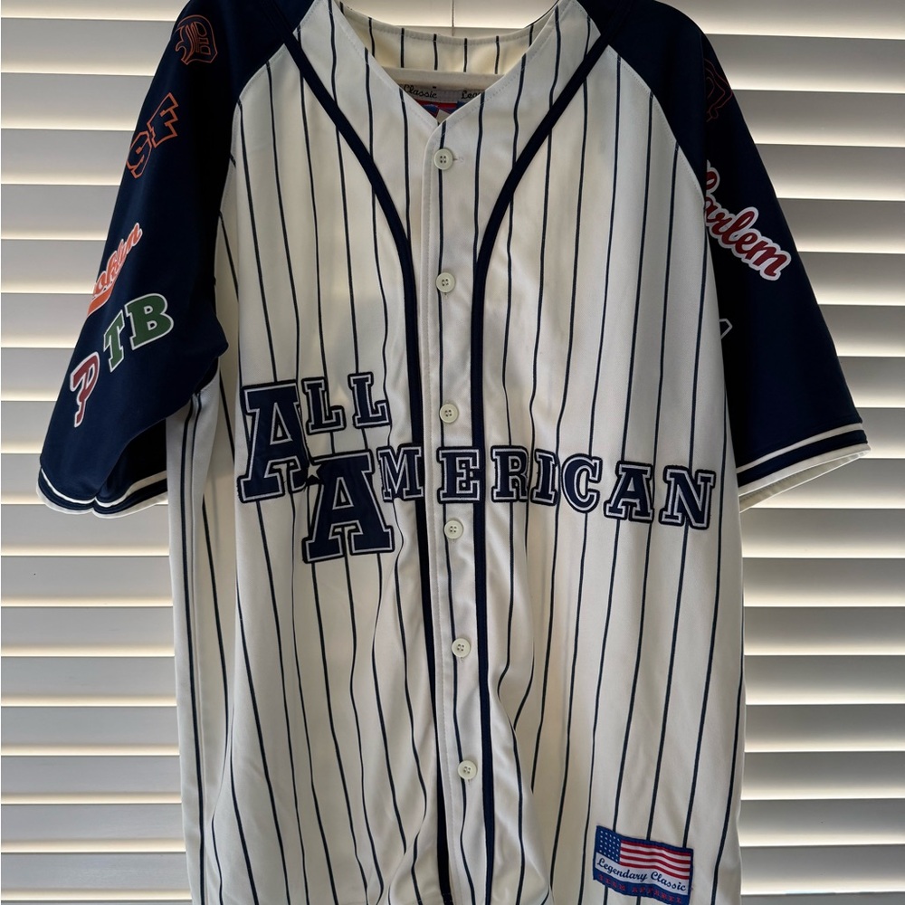 All American Men's Pinstripe Baseball Jersey - White/Navy